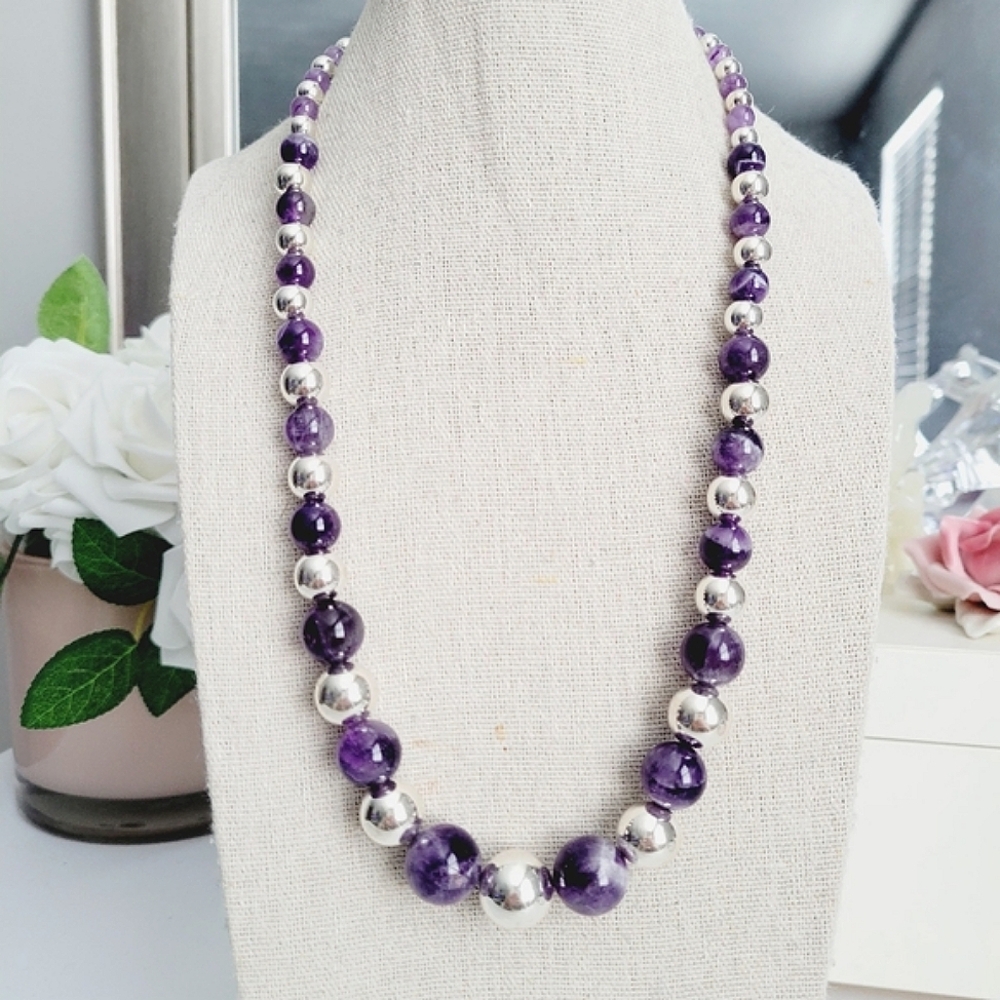 Gorgeous Amethyst Sterling Silver Beaded Necklace